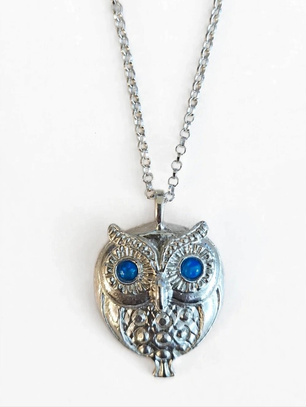 Silpada Sterling Silver Blue Eyed Owl Necklace - Wise Owl Pendant 3D